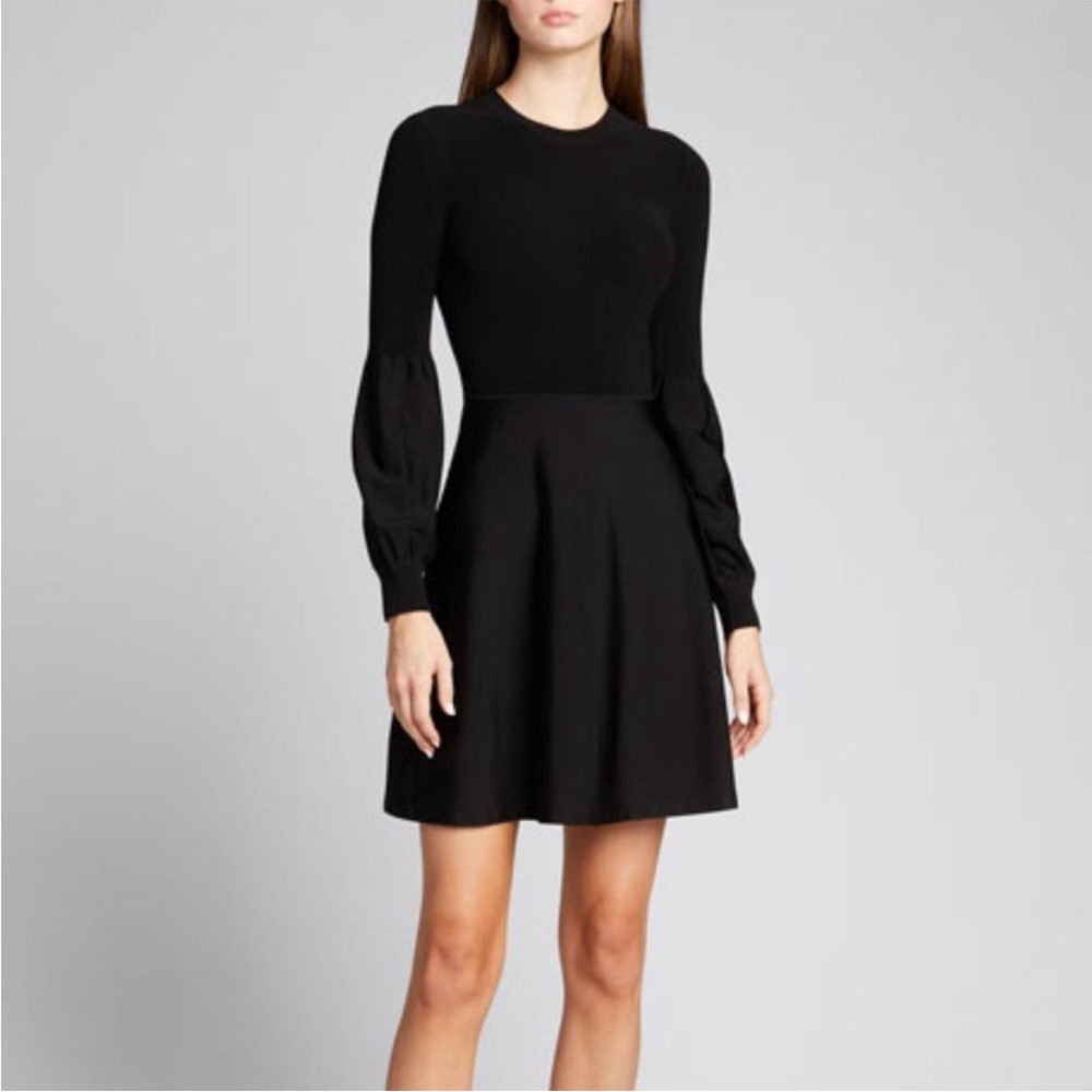Theory Blouson Sleeve Fit and Flare Black Dress size Medium. Very flattering.